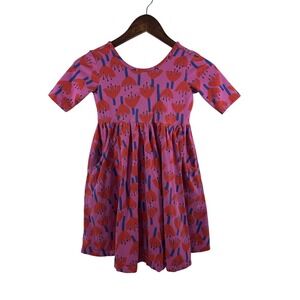 Hanna Andersson Girl 6 - 7 Sunset Tulip Skater Dress Short Sleeves Pockets